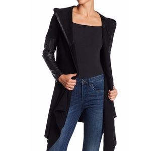 BLANKNYC Faux Leather Trim Long Hooded Jacket